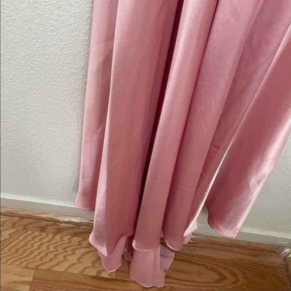 Blondie Nites Halter Neck Lace-Up Back Side Slit Satin Long Dress - Picture 5 of 11